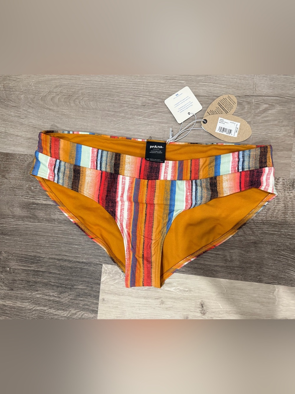 Size M NWT prAna Presolana Bikini Bottom Medium Baja Stripe Swimwear UPF 50+